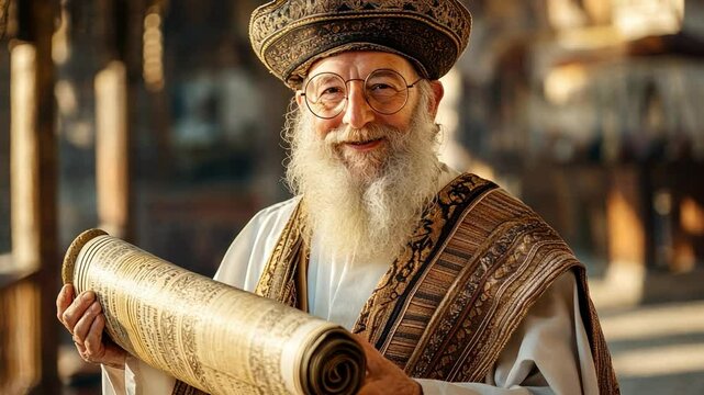 Scholar with the Scroll: A venerable figure in traditional attire, a distinguished elder holds an ancient scroll with wisdom etched across his face, offering a glimpse into history.