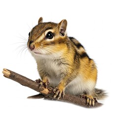 Fototapeta premium Small chipmunk standing isolated on white background, perfect for wildlife and nature stock photography 