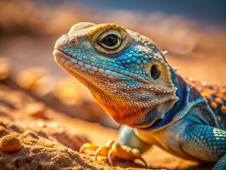 Desert Lizard Portrait: Toadhead Agama Near Burrow in Arid Landscape