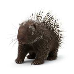 Obraz premium Cute porcupine standing isolated on white background, perfect for wildlife and nature stock photography 