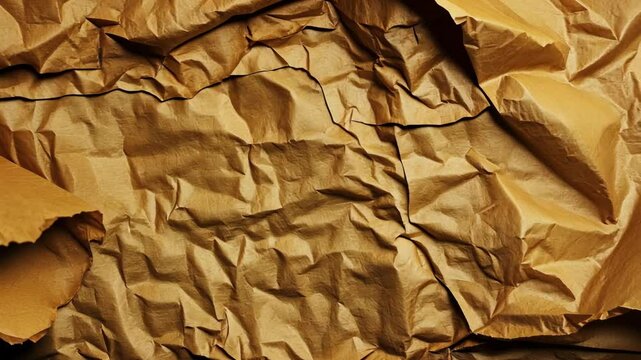 Textured crumpled brown paper background showcasing natural folds and creases in a close-up view