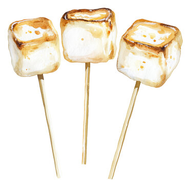 toasted marshmallows on sticks watercolor clip art preview