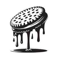 Monochrome biscuit depiction with dripping glaze in stencil flat grunge style