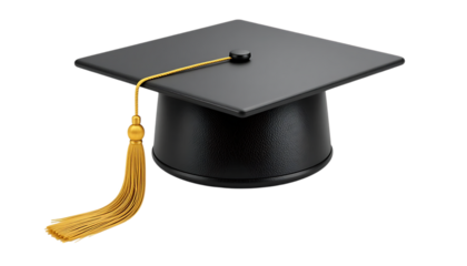 3D graduation cap icon in black with a golden tassel png