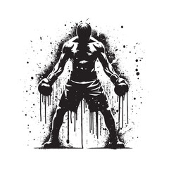 Monochrome Boxer Silhouette with Ink Splatter Effect Ready to Fight