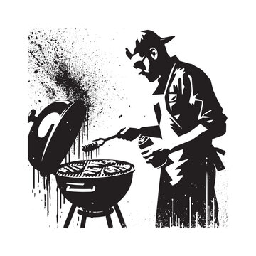 man grilling barbecue black and white clip art preview