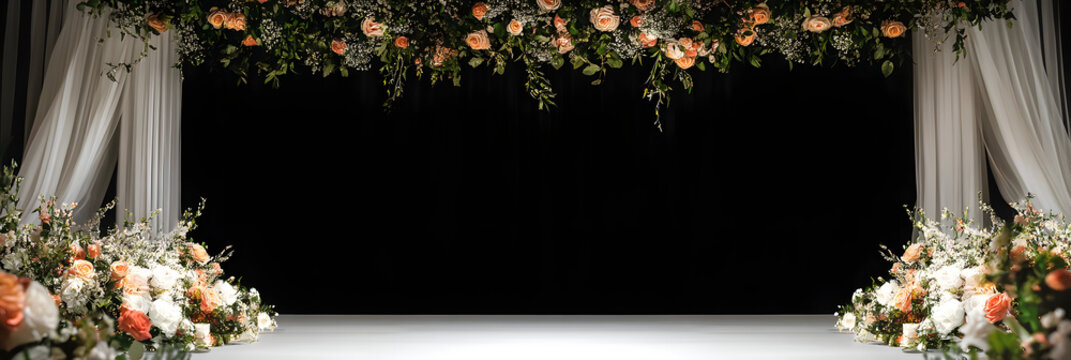 elegant decor of a wedding venue - showcasing the romance and joyous atmosphere of the special day wide banner - black background