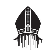 Stylized bishop mitre illustration with drips, representing religious authority