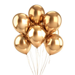 3D Golden Party Balloons Isolated on Transparent Background