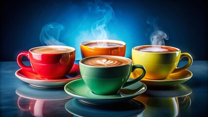 Fototapeta premium Diverse Hot Beverages in Coffee Cups, Isolated on White Background - Perfect for Menus & Branding