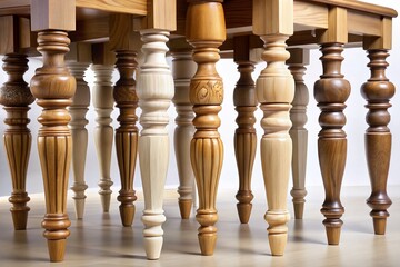 Fototapeta premium Diverse Wooden Sofa Legs: Furniture Parts on White Background