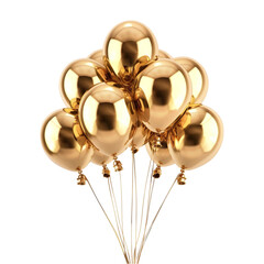 3D Golden Party Balloons Isolated on Transparent Background