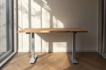 Minimalist home office standing desk with an adjustable height feature.