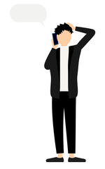 Simple illustration of a man in a black jacket talking on his phone