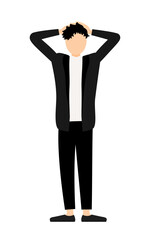Simple illustration of a man in a black jacket with his hands behind his head