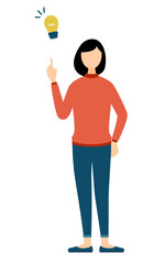 Simple illustration of a woman in a red turtleneck inspiring an idea