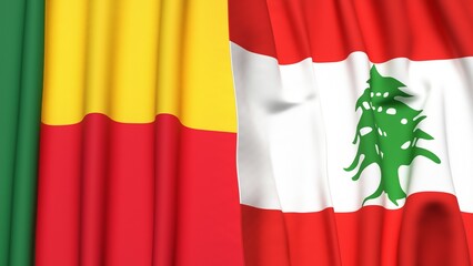 Flags of BENIN and LEBANON with realistic cloth texture