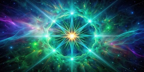 Celestial Radiance A cosmic starburst emanates vibrant energy, its luminous rays piercing through swirling nebulae and illuminating the vast expanse of space with ethereal light.