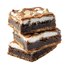 Three Chocolate S'mores Brownies with Marshmallows Isolated on Transparent Background