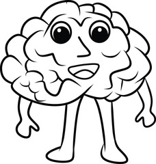 Illustration of Animated Brain Character With Arms and Legs Smiling Cheerfully