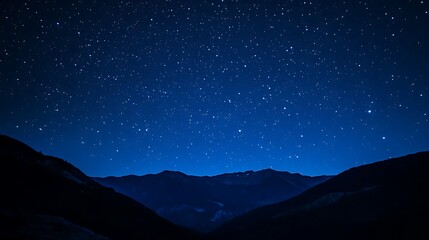 Gazing at Night Sky Starry Expanse Over Dark Mountain Range