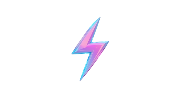 3D lightning bolt featuring pastel gradient colors of blue, pink, and purple png - Powered by Adobe