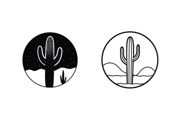 Obraz premium Saguaro Cactus Desert Icons Night and Day Minimalist Designs