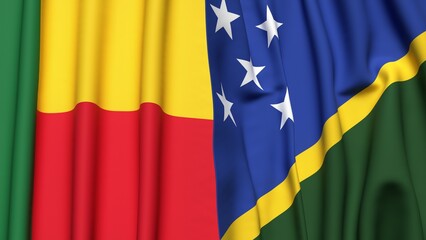 Flags of BENIN and SOLOMON ISLANDS with realistic cloth texture