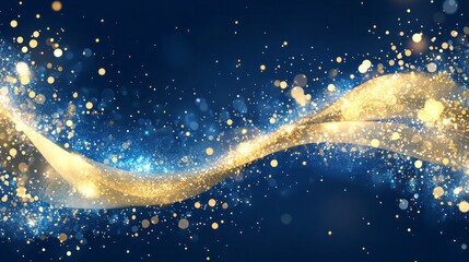 Golden wave of shimmering particles against a deep blue background
