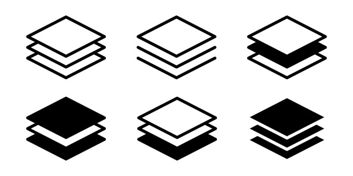 Layers icon set. Layer 1, 2, 3, 4, 5, 6, 7, 8, 9, 10. Logo layers, levels, tiers, sheets icons. Fabric floor layers symbol absorbent of material stack vector. Surface levels technology for business.