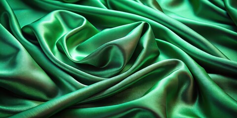 Emerald Green Silk Drapery Luxurious Fabric Texture with Soft, Flowing Waves and Subtle Sheen