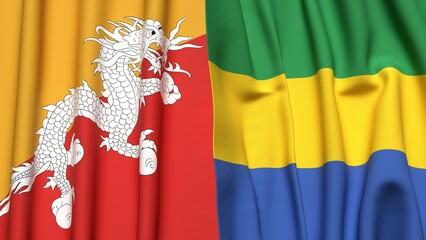 Flags of BHUTAN and GABON with realistic cloth texture