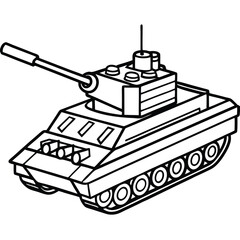 Fototapeta premium a line drawing of a military tank. The tank is shown in a side view, 