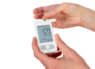 Handling a blood glucose meter to measure glucose levels for health monitoring at home