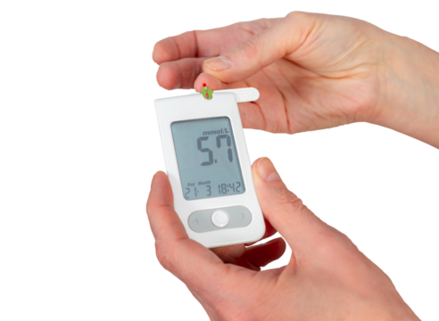 Handling a blood glucose meter to measure glucose levels for health monitoring at home