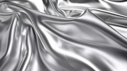 Fototapeta premium Luxurious silver satin fabric forming elegant waves and folds, creating a beautiful and flowing texture