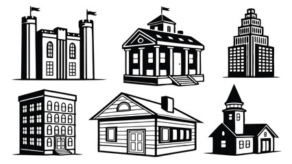 Fototapeta premium Collection of Hand-Drawn Black and White House Illustrations 