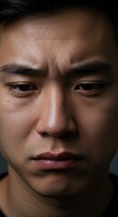 Obraz premium Intense portrait of an Asian man conveying deep feelings of disappointment