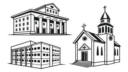 Collection of Hand-Drawn Black and White House Illustrations
