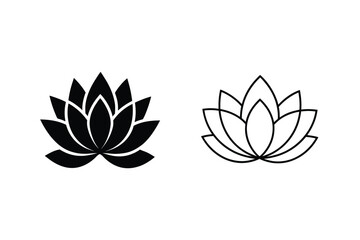 Obraz premium Lotus Flower Icons Black, Outline, Simple, Elegant, Floral, Design, Symbol, Vector, Graphic, Illusory