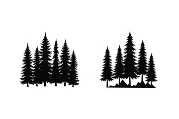 Fototapeta premium Silhouette Evergreen Trees Forest Pine Conifer Woods Nature Icons