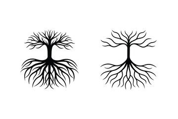 Stylized Tree Root System Illustrations Bare Branches, Deep Roots, Nature Design