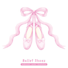 ballet shoes in watercolor pastel ribbon. Dancing shoes, Ballet