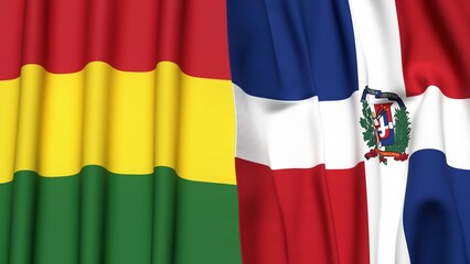 Fototapeta premium Flags of BOLIVIA and DOMINICAN REPUBLIC with realistic cloth texture