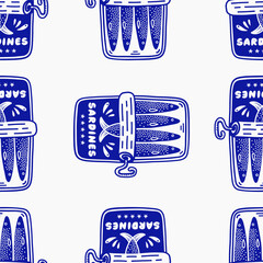 Canned sardines seamless pattern.