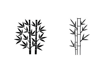 Simple Black and White Bamboo Plant Illustrations, Asian Design