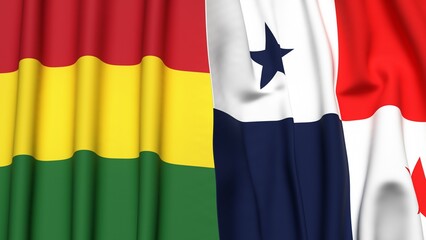 Flags of BOLIVIA and Panama with realistic cloth texture