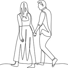 Couple holding hands one line art vector