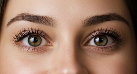 Fototapeta premium Intense Gaze: Close-up of a Woman's Beautiful, Expressive Eyes with Long Lashes
