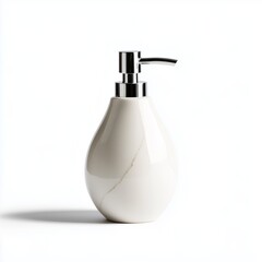 Fototapeta premium Elegant soap dispenser with a sleek design and shiny pump. bathroom items white ceramic soap dispenser with a stainless steel pump elegant, minimal isolated on white background 